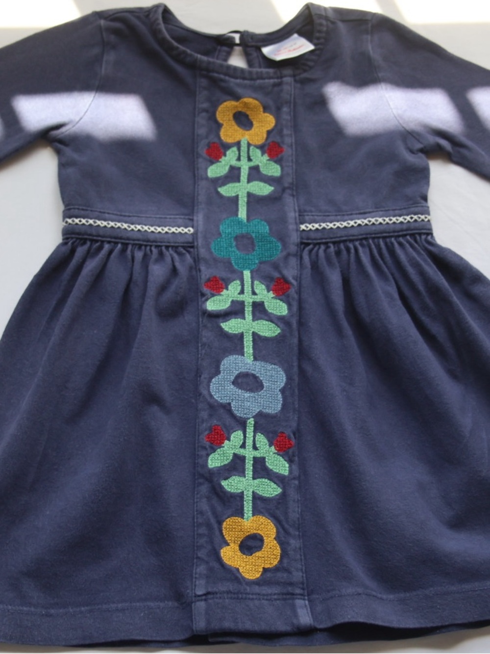 Hanna Andersson Navy Dress with Colorful Floral Embroidery